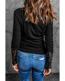 Azura Exchange Lace Hem Sleeve Button Top - L