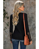 Azura Exchange Lace Hem Sleeve Button Top - L