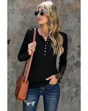 Azura Exchange Lace Hem Sleeve Button Top - L