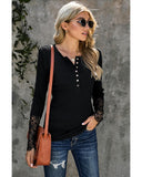 Azura Exchange Lace Hem Sleeve Button Top - L