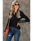 Azura Exchange Lace Hem Sleeve Button Top - L