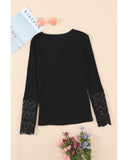 Azura Exchange Lace Hem Sleeve Button Top - L