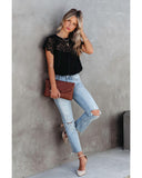 Azura Exchange Lace Crochet Patchwork Blouse - L