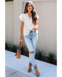 Azura Exchange Pleated Flutter Sleeve Drawstring Blouse - L