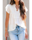 Azura Exchange Pleated Flutter Sleeve Drawstring Blouse - M