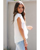 Azura Exchange Pleated Flutter Sleeve Drawstring Blouse - M