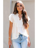 Azura Exchange Pleated Flutter Sleeve Drawstring Blouse - M