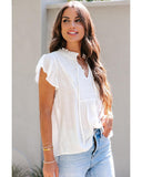 Azura Exchange Pleated Flutter Sleeve Drawstring Blouse - M