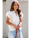 Azura Exchange Pleated Flutter Sleeve Drawstring Blouse - M