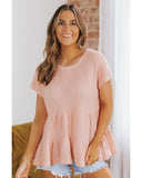 Azura Exchange Waffle Knit Tiered Sleeve Blouse - L