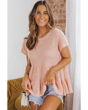 Azura Exchange Waffle Knit Tiered Sleeve Blouse - L