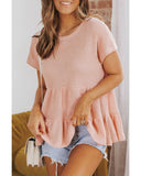 Azura Exchange Waffle Knit Tiered Sleeve Blouse - M
