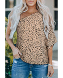 Azura Exchange Leopard Asymmetric One Shoulder Blouse - L