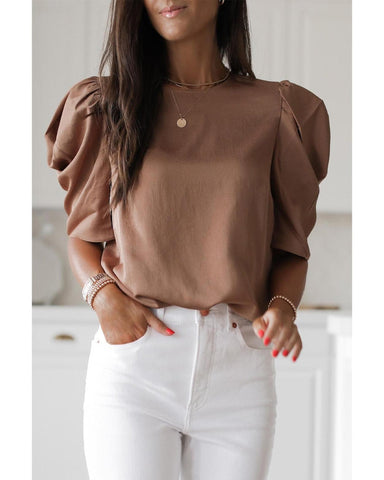 Azura Exchange Puff Sleeve Crew Neck Top - L