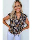 Azura Exchange Ruffle Drawstring V Neck Blouse - L