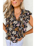 Azura Exchange Ruffle Drawstring V Neck Blouse - L