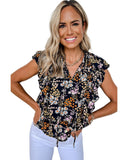 Azura Exchange Ruffle Drawstring V Neck Blouse - L