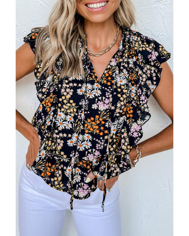 Azura Exchange Ruffle Drawstring V Neck Blouse - M