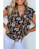 Azura Exchange Ruffle Drawstring V Neck Blouse - S