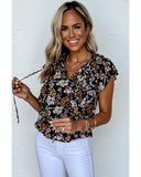 Azura Exchange Ruffle Drawstring V Neck Blouse - XL