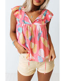 Azura Exchange Patterned Ruffled Cap Sleeve Shift Top - L