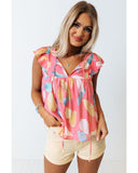 Azura Exchange Patterned Ruffled Cap Sleeve Shift Top - L