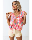 Azura Exchange Patterned Ruffled Cap Sleeve Shift Top - L