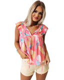 Azura Exchange Patterned Ruffled Cap Sleeve Shift Top - L