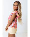 Azura Exchange Patterned Ruffled Cap Sleeve Shift Top - XL