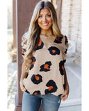 Azura Exchange Ruched Short Sleeve Leopard Print Blouse - M