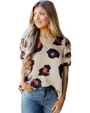 Azura Exchange Ruched Short Sleeve Leopard Print Blouse - S