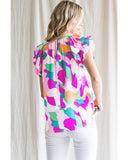 Azura Exchange Abstract Pattern Ruffle Short Sleeves Blouse - M