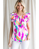Azura Exchange Abstract Pattern Ruffle Short Sleeves Blouse - M