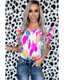 Azura Exchange Abstract Pattern Ruffle Short Sleeves Blouse - M