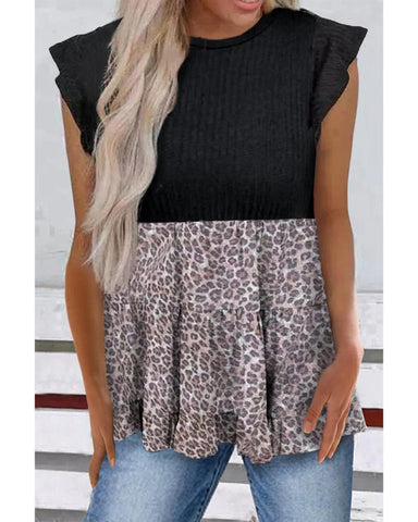 Azura Exchange Ruffle Sleeve Leopard Splice Blouse - XL