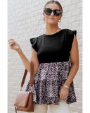 Azura Exchange Ruffle Sleeve Leopard Splice Blouse - XL