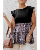 Azura Exchange Ruffle Sleeve Leopard Splice Blouse - XL