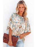 Azura Exchange Paisley Print Wide Sleeves Loose Blouse - L