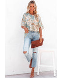 Azura Exchange Paisley Print Wide Sleeves Loose Blouse - L