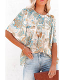 Azura Exchange Paisley Print Wide Sleeves Loose Blouse - L