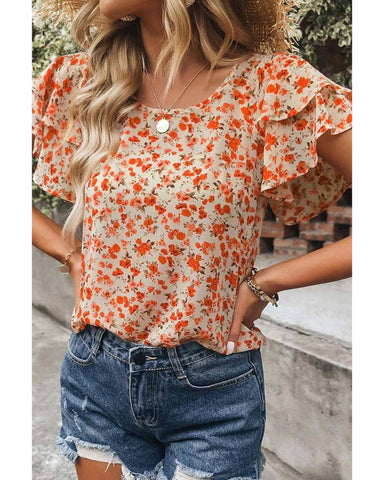 Azura Exchange Tiered Flutter Sleeve Blouse - M