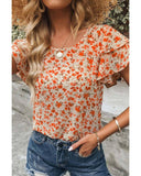 Azura Exchange Tiered Flutter Sleeve Blouse - M