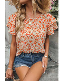 Azura Exchange Tiered Flutter Sleeve Blouse - S