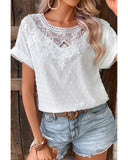 Azura Exchange Lace Swiss Dot Cuffed Sleeves Top - S
