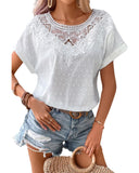 Azura Exchange Lace Swiss Dot Cuffed Sleeves Top - S