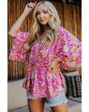 Azura Exchange Floral Print Surplice Boho Blouse - M