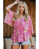 Azura Exchange Floral Print Surplice Boho Blouse - M