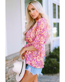 Azura Exchange Floral Print Surplice Boho Blouse - M