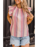 Azura Exchange Striped Print Ruffle Blouse - S