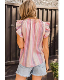 Azura Exchange Striped Print Ruffle Blouse - S